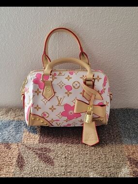 White & Pink Floral Speedy Handbag Small